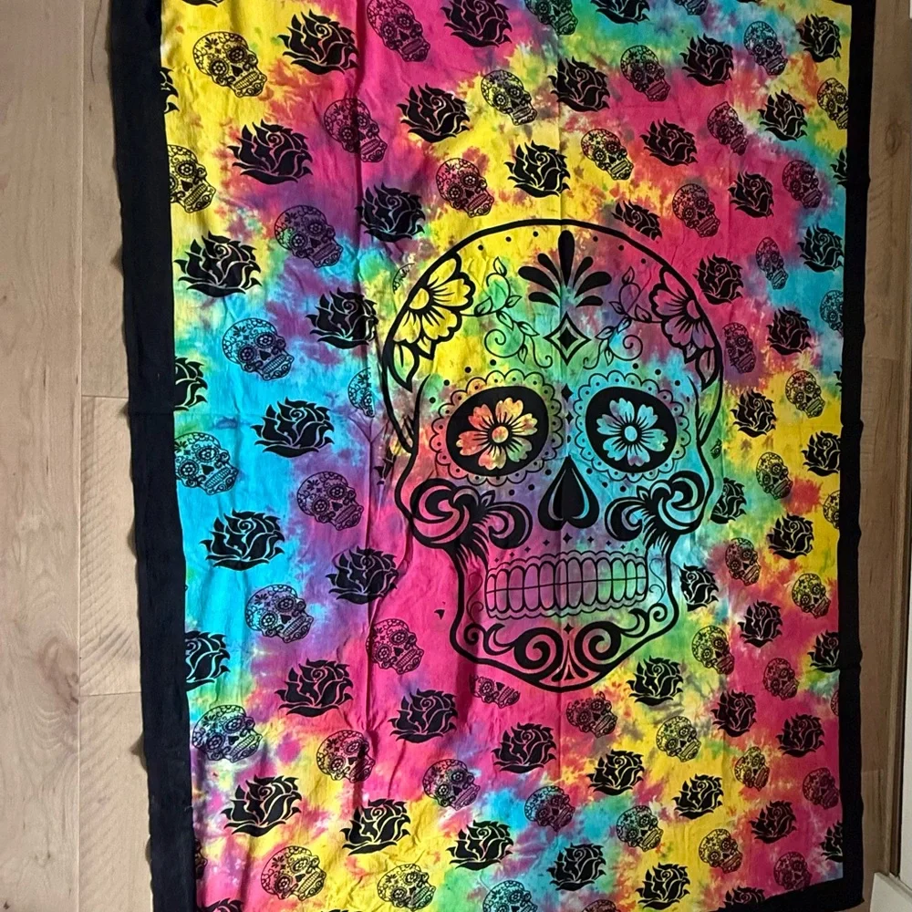 HUGE LA CATRINA SUGAR SKULL TAPESTRY DECORATIVE WALL HANGING 55X83